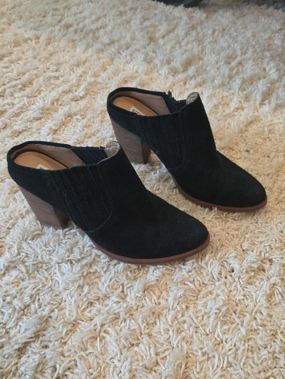 Steve Madden Black Suede Ankle Booties with Brown Sole